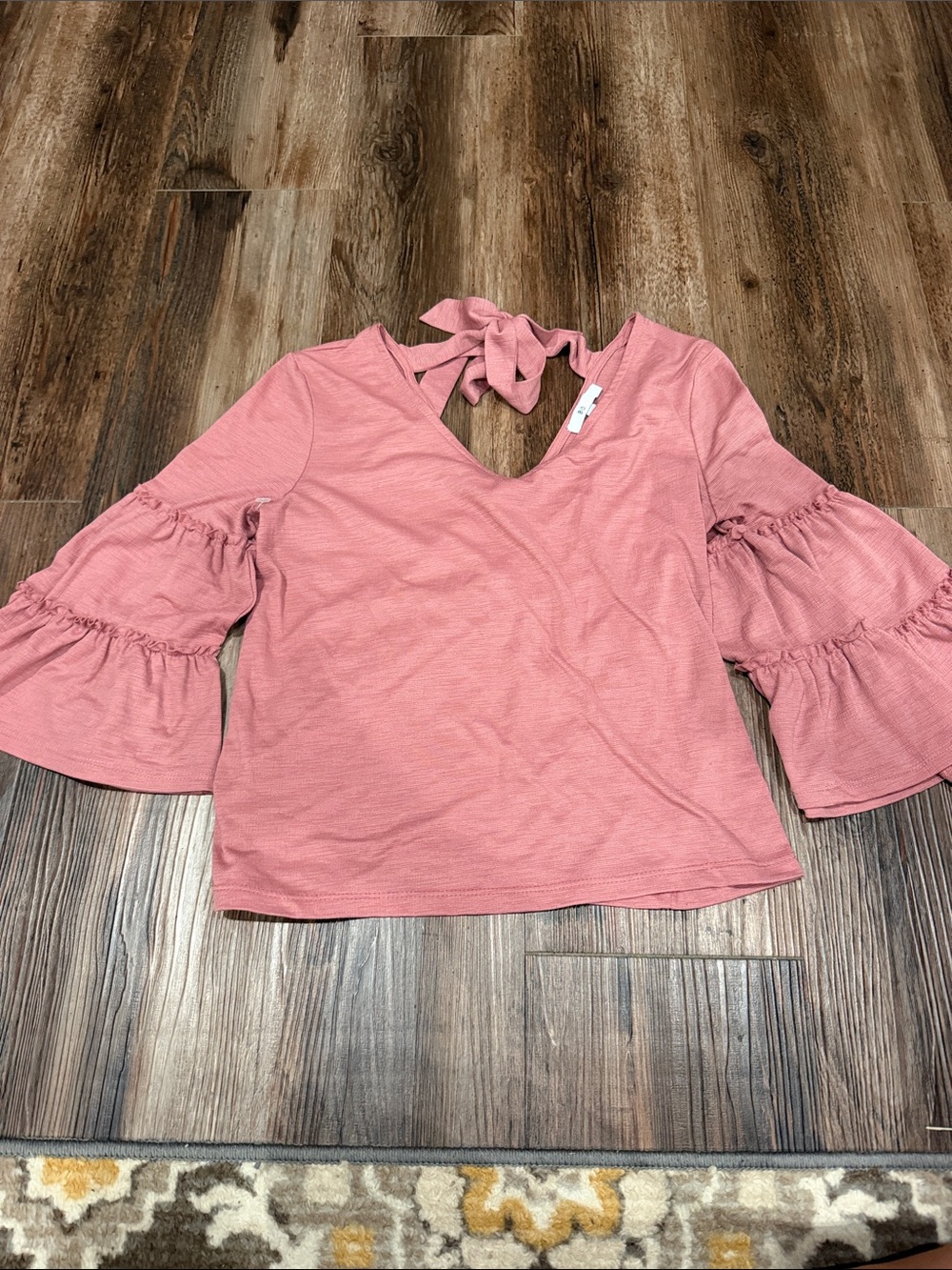Women’s Dusty Rose Tie-Back Bell Sleeve Top